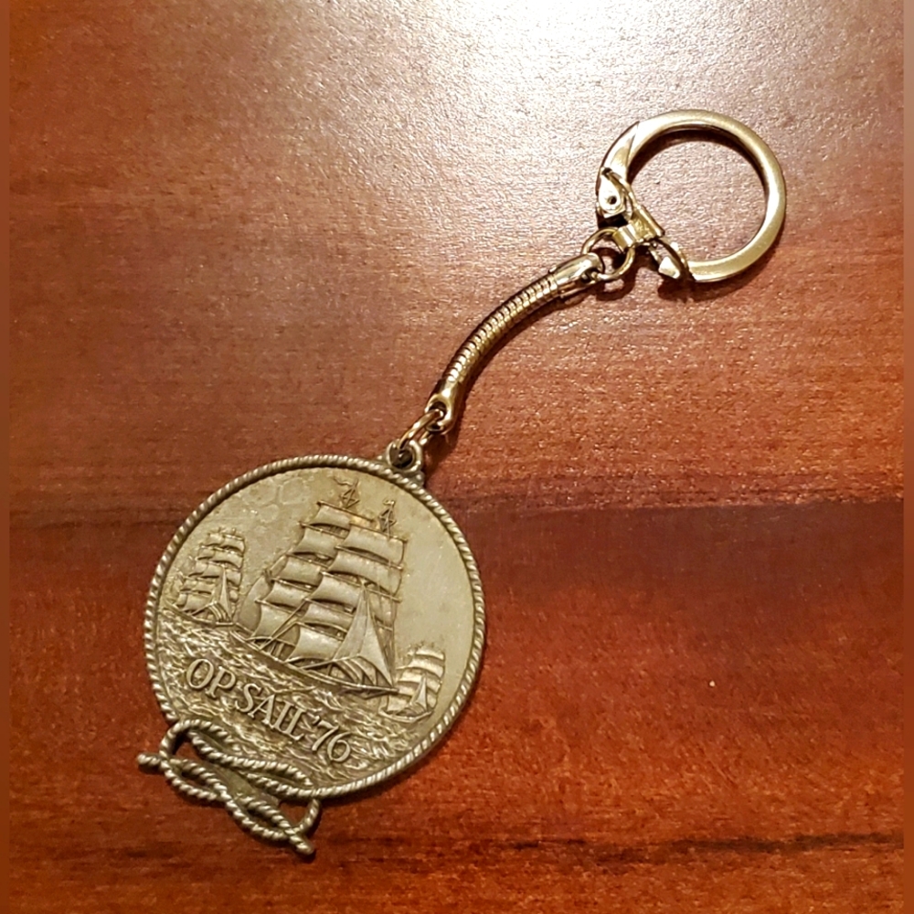 Vintage OP Sail 76 Pewter Keychain